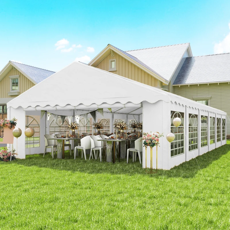 Outsunny 20' x 40' Party Tent, Outdoor Canopy Tent with Removable Sidewalls, 12 Windows for Parties, Wedding, Events, BBQ, White