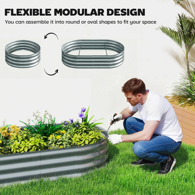 Outsunny Galvanised Raised Garden Bed with Arched Trellis, 5 x 3 x 6ft Metal Outdoor Planter Box with Open Bottom, Silver