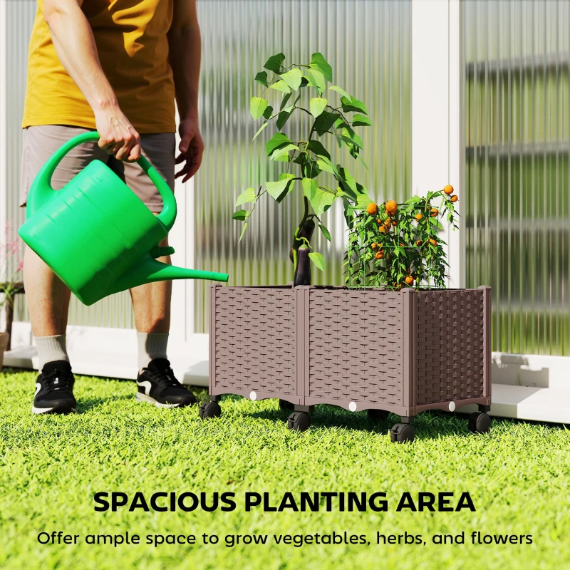 Outsunny Plastic Raised Garden Bed, Indoor Outdoor Self Watering Planter Box with Drainage Holes and Plugs for Flowers