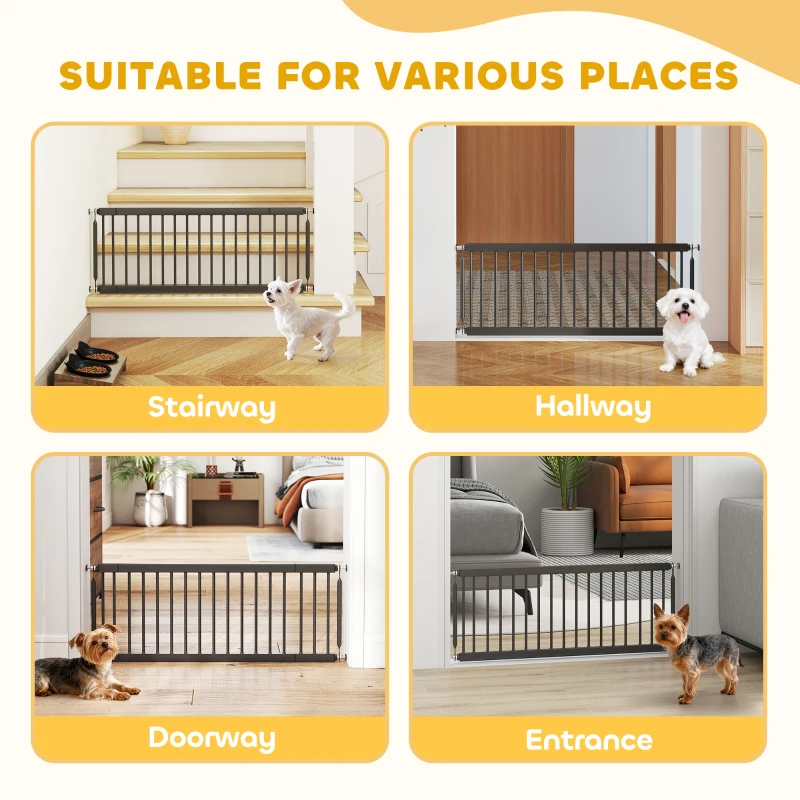 PawHut 26"-37" Dog Gate, Adjustable Pet Gate, Fits 14" Tall with 2 Extension, Pressure Mount Kit for Stairs and Doorways, Black