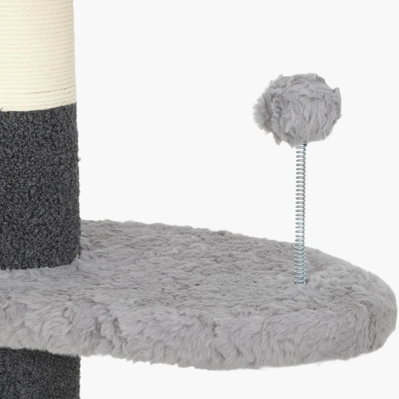 PawHut 88.5"-100.5" Floor to Ceiling Cat Tree, Cat Tower with Scratching Posts, Cloud Shaped Platforms, Dangling Balls, Grey