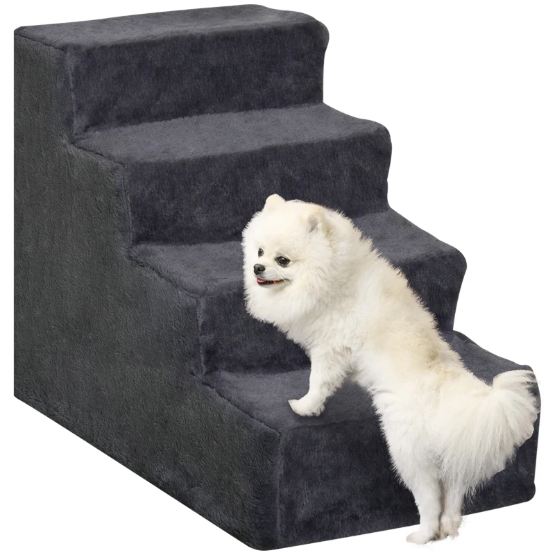 PawHut 4-Step Dog Ramp for Sofa, Bed, and Couch, with Removable Cover, Dark Grey