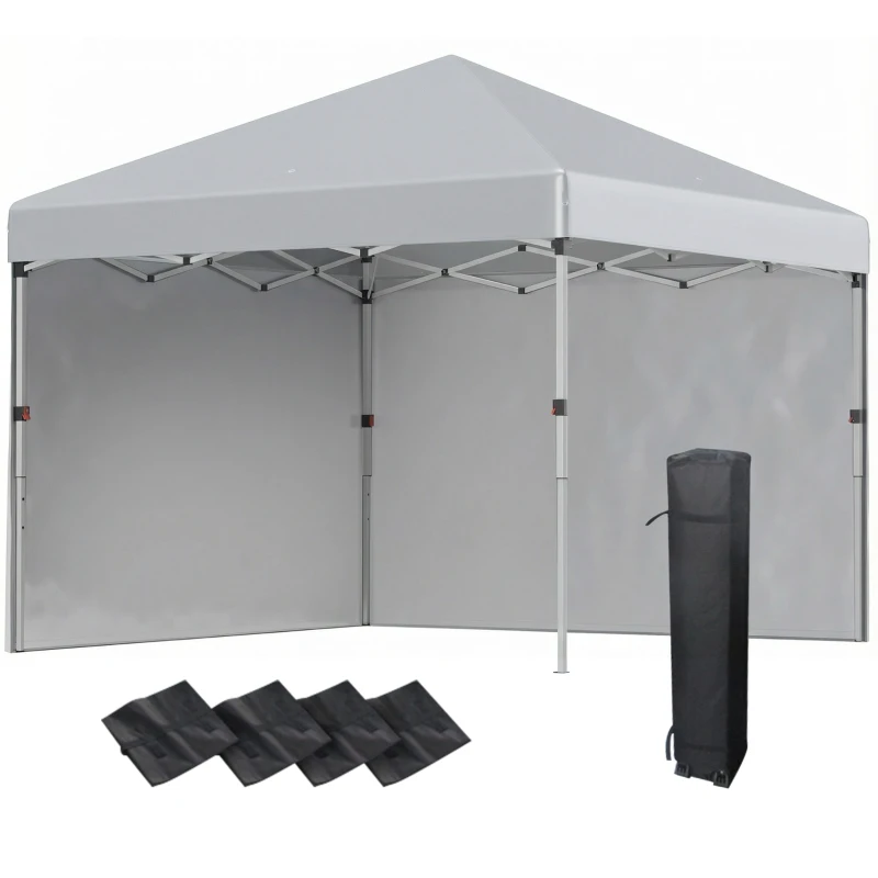 Outsunny 10' x 10' Pop Up Canopy with Sidewalls, Roller Bag, Height Adjustable Instant Tent for Outdoor Garden Patio, Light Grey