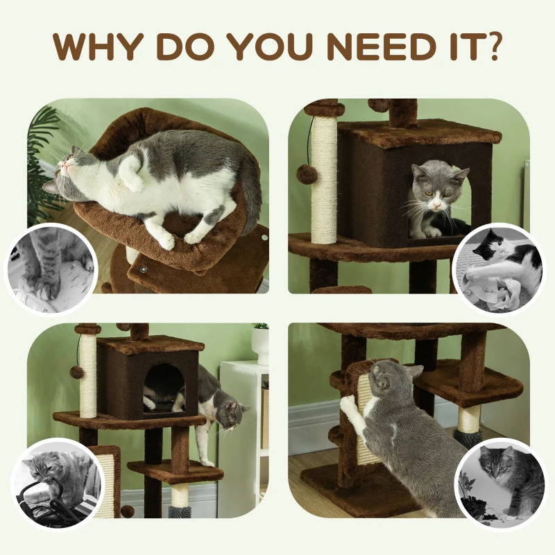 PawHut 41 Inch Cat Tree with Scratching Posts, Cat Bed, Condo, Grooming Brush, Jumping Platforms, Toy Balls, Anti-tip Kit