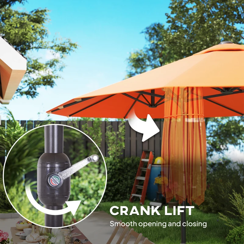 Outsunny 15' Outdoor Patio Umbrella with Twin Canopy Sunshade Steel Table Umbrella with Lift Crank Orange