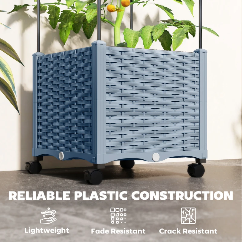 Outsunny Raised Garden Bed with Trellis, Tomato Cage with Lockable Wheels, Self Watering Planter Box with Drainage Holes, Gray