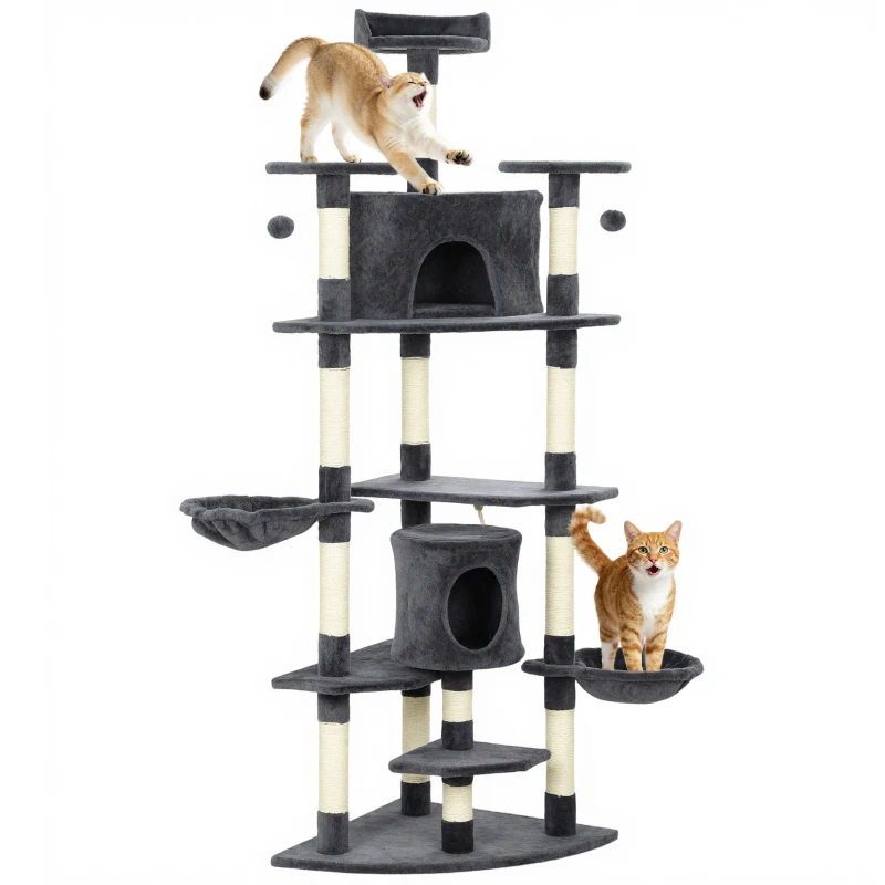 PawHut 79" Scratching Kitten Tree Condo Kitten Scratch Activity Center Toys Dark Grey