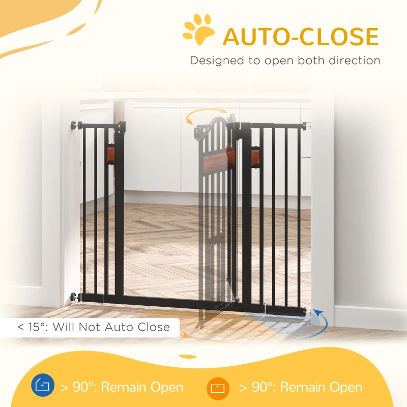 PawHut 29.1''-41.3'' Extra Wide Dog Gate with Cat Door, Stair Pressure Fit, Auto Close, Double Locking, for Doorways, Hallways