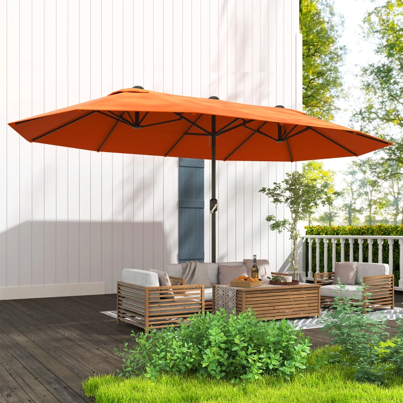Outsunny 15' Outdoor Patio Umbrella with Twin Canopy Sunshade Steel Table Umbrella with Lift Crank Orange