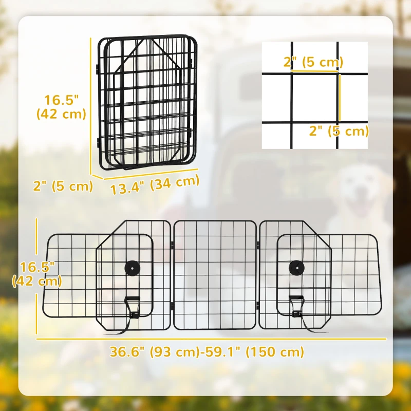 PawHut Dog Car Barrier for SUV, Adjustable Car Divider for Trunk Cargo Area, Heavy-Duty Steel Wire Mesh Barrier, Black