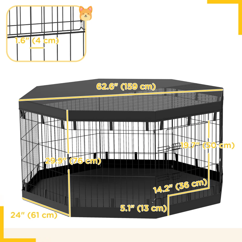 PawHut 8 Panels Foldable Dog Playpen with Bottom Pad & Top Cover, 30" High
