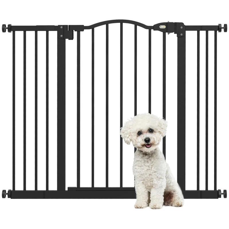 PawHut Extra Tall Dog Gate with Door, Pressure Fit, Auto Close, Double Locking for Doorways Hallways Stairs, 29"-39", Black
