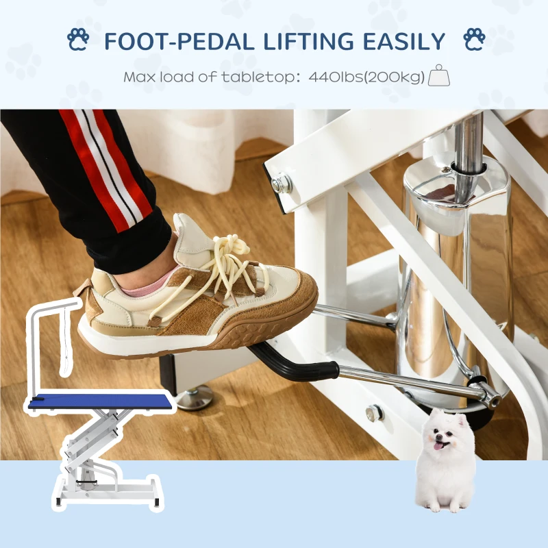 PawHut Pet Grooming Table, Height Adjustable Dog Grooming Table with Arm, Noose and Non-Slip Grooming Table, Blue