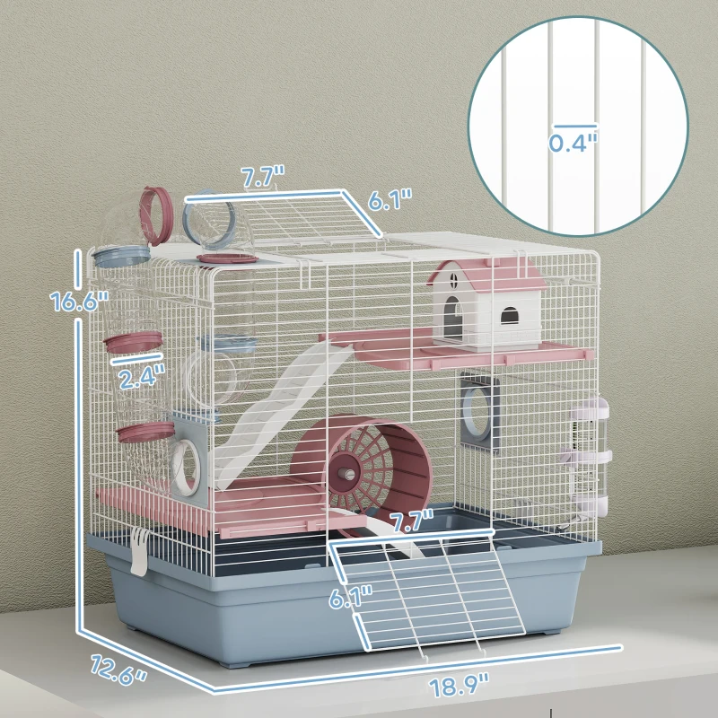 PawHut Hamster Cage, 3-Tier Small Animal Cage with Exercise Wheel, Food Bowl, Water Bottle, House, Tunnels, Ramps