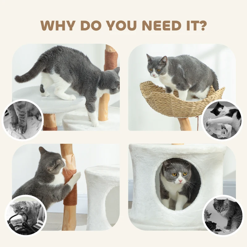 PawHut 40" Real Wood Cat Tree, Cat Tower for Indoor Large Adult Cats with Scratching Posts, Condo, Perch, Washable Cushion,