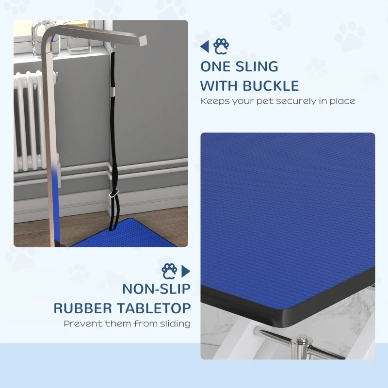 PawHut Pet Grooming Table, Height Adjustable Dog Grooming Table with Arm, Noose and Non-Slip Grooming Table, Blue