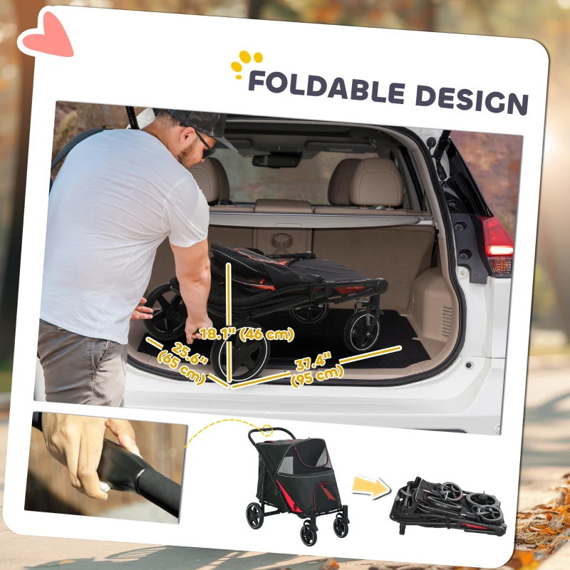 PawHut Foldable Pet Stroller with Universal Front Wheels, Shock Absorber, Dog Cat Carriage for Large & Medium Dogs, Black
