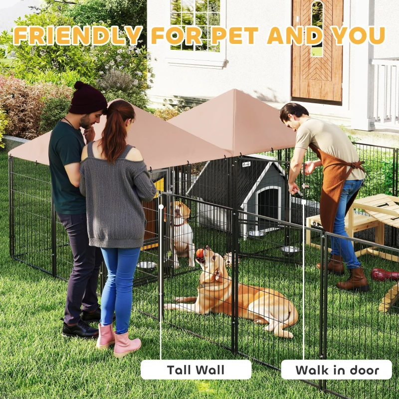 PawHut Large Outdoor Dog Kennel with 2 Rooms, Rotating & Adjustable Height Bowls, 13.5' x 9.4' x 5.1'