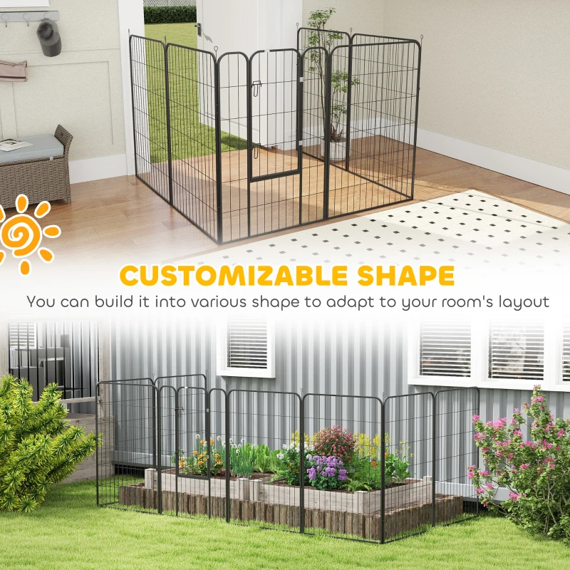PawHut 8 Panel Pet Playpen Play Yard Fence Home DIY Heavy-Duty Metal Foldable Indoor Outdoor 47"H