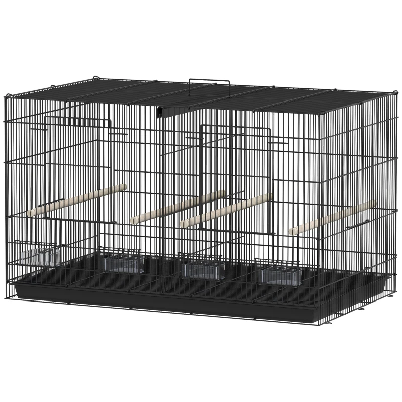 PawHut 18" H Bird Cage, Large Parakeet Cage for Budgie, Lovebird, Canary, Finches with Divider, Black