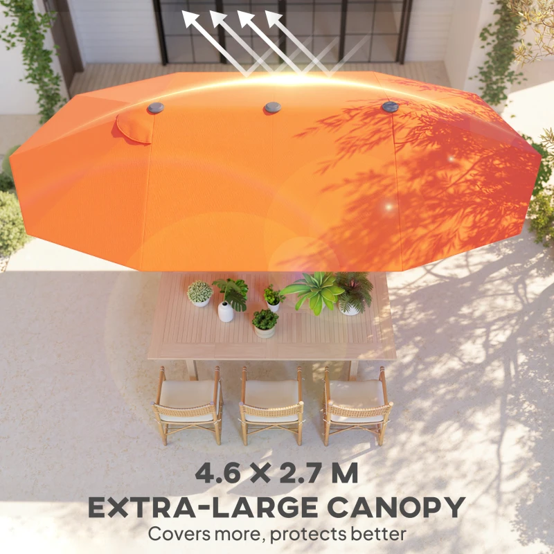 Outsunny 15' Outdoor Patio Umbrella with Twin Canopy Sunshade Steel Table Umbrella with Lift Crank Orange