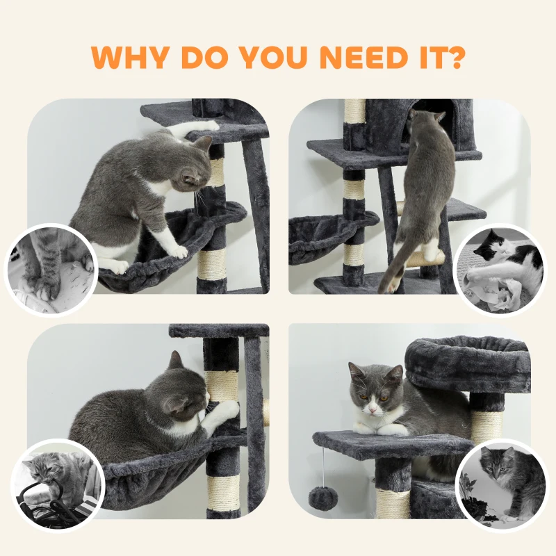 PawHut 52 Inch Large Cat Tree for Indoor Cats, Dark Grey