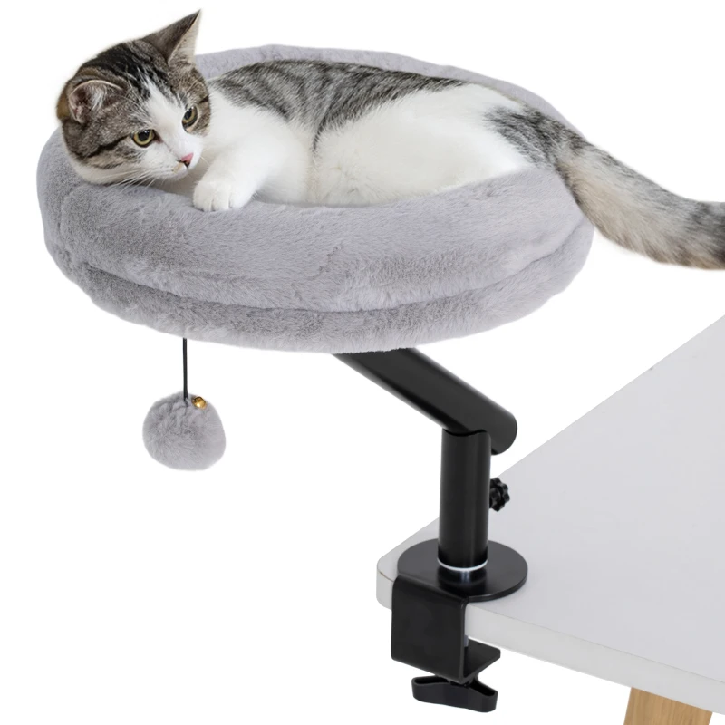 PawHut Cat Desk Bed 360° Rotatable Adjustable Height for Home Office Work Window