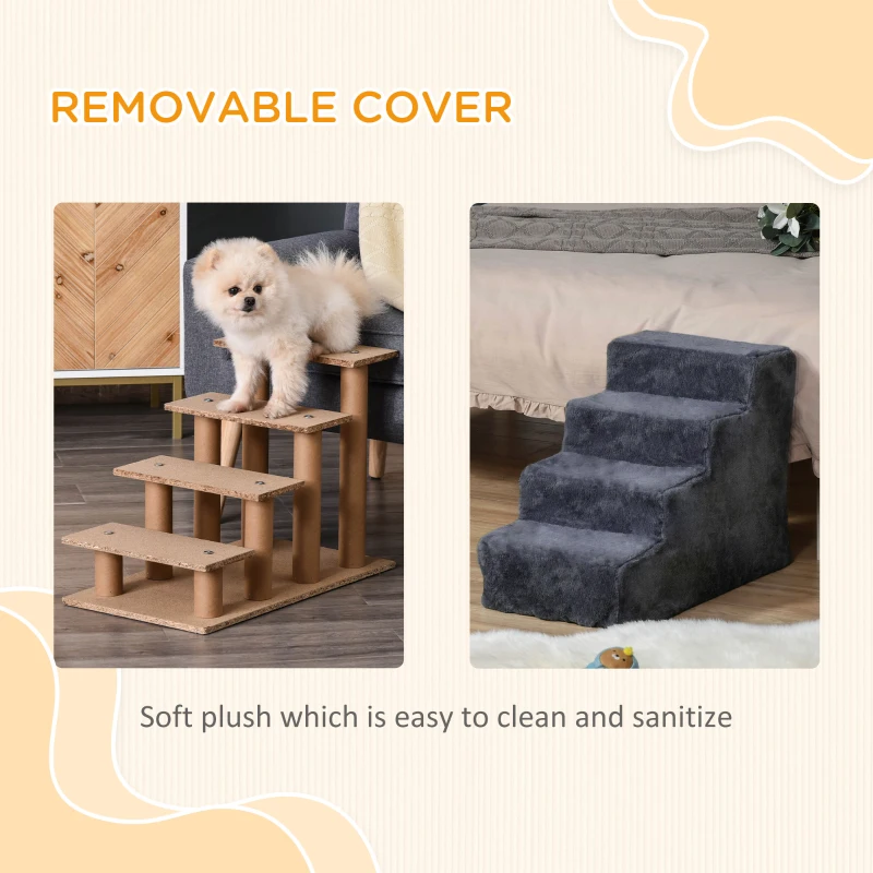 PawHut 4-Step Dog Ramp for Sofa, Bed, and Couch, with Removable Cover, Dark Grey