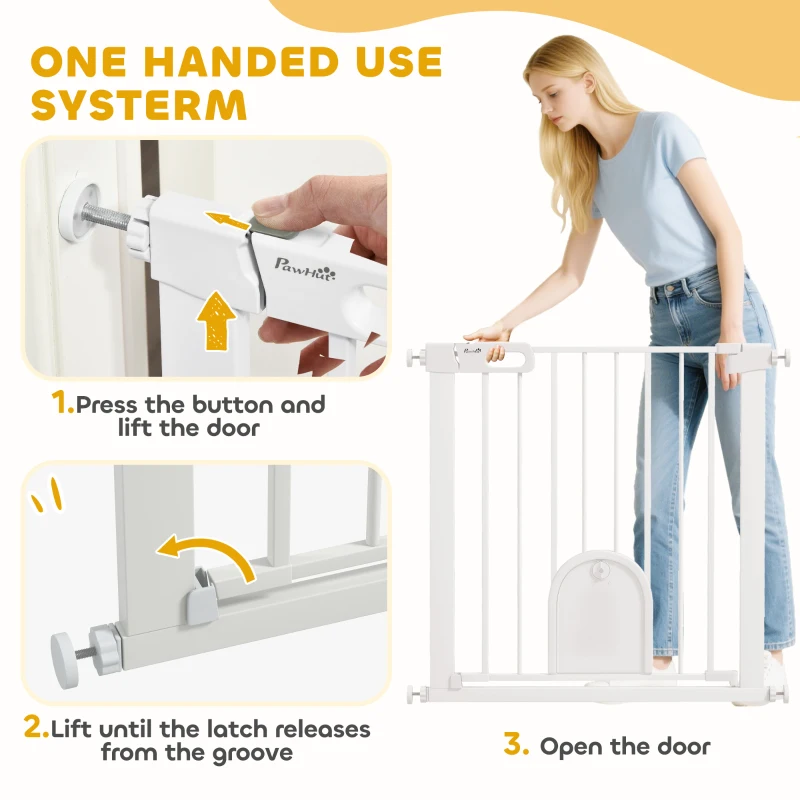 PawHut 30"-32" Extra Wide Pet Gate Barrier with Small Door, 30"H Dog Gate with Safety Gate Barrier, Stair Pressure Fit, White