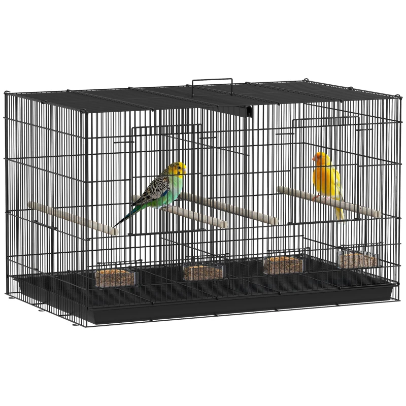 PawHut 18" H Bird Cage, Large Parakeet Cage for Budgie, Lovebird, Canary, Finches with Divider, Black