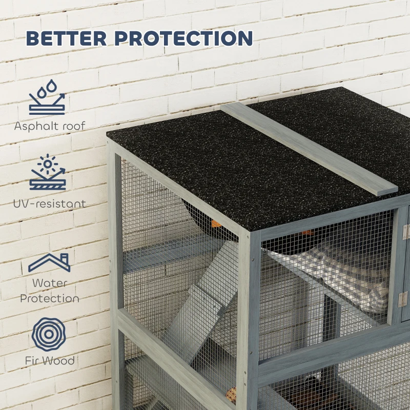 PawHut 66"H Catio Outdoor Cat Enclosure on Wheels with Hammock Multiple Platforms Resting Condo Ramps for 1-3 Cats, Grey