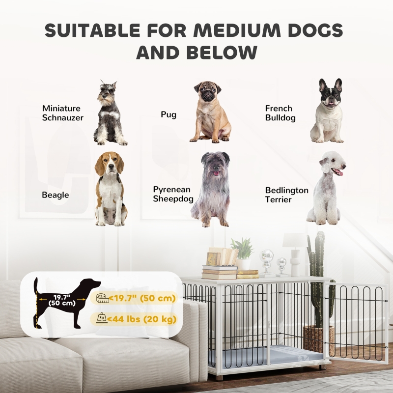 PawHut Dog Crate Furniture with Washable Cushion, Adjustable Feet for Medium Dogs, Indoor Use, Grey