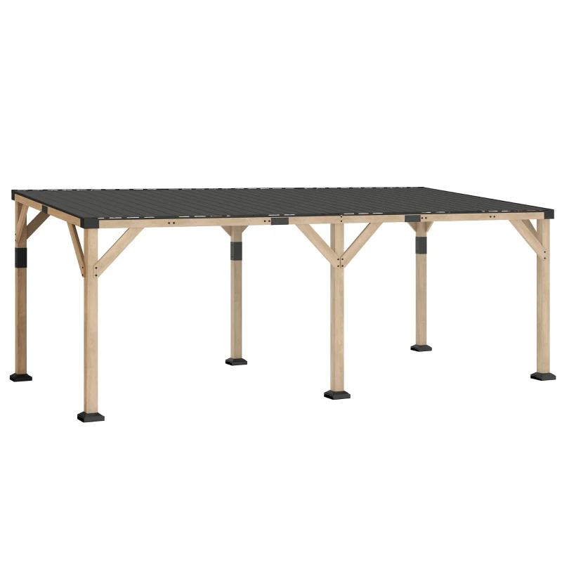 Outsunny 10' x 20' Wooden Gazebo, Hardtop Lean-to Gazebo Pergola with Galvanized Steel Sloped Roof, Light Walnut