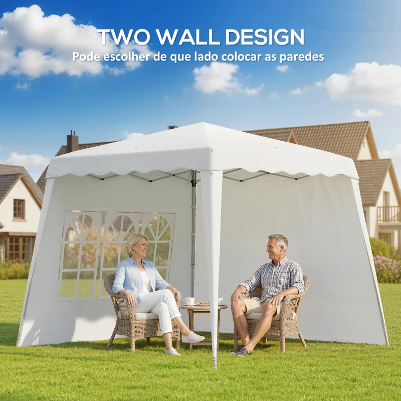 Outsunny Pop Up Canopy Tent with 2 Sidewalls, UV50+ Tents for Parties, Height Adjustable, with Carry Bag and Slant Legs, for Outdoor, Garden, Patio, 8 x 8ft Top / 9.5 x 9.5ft Base