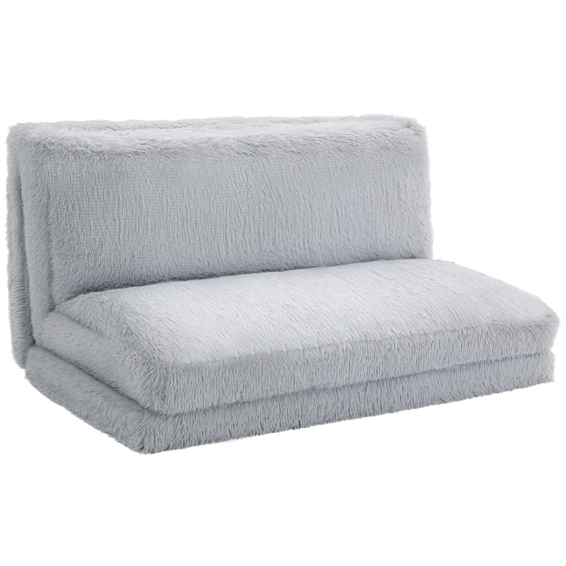 HOMCOM Bean Bag Floor Sofa Bed, Contemporary Plush Wide Folding Floor Mattress, Foam Filling Wall Couch Sleeper, Light Gray