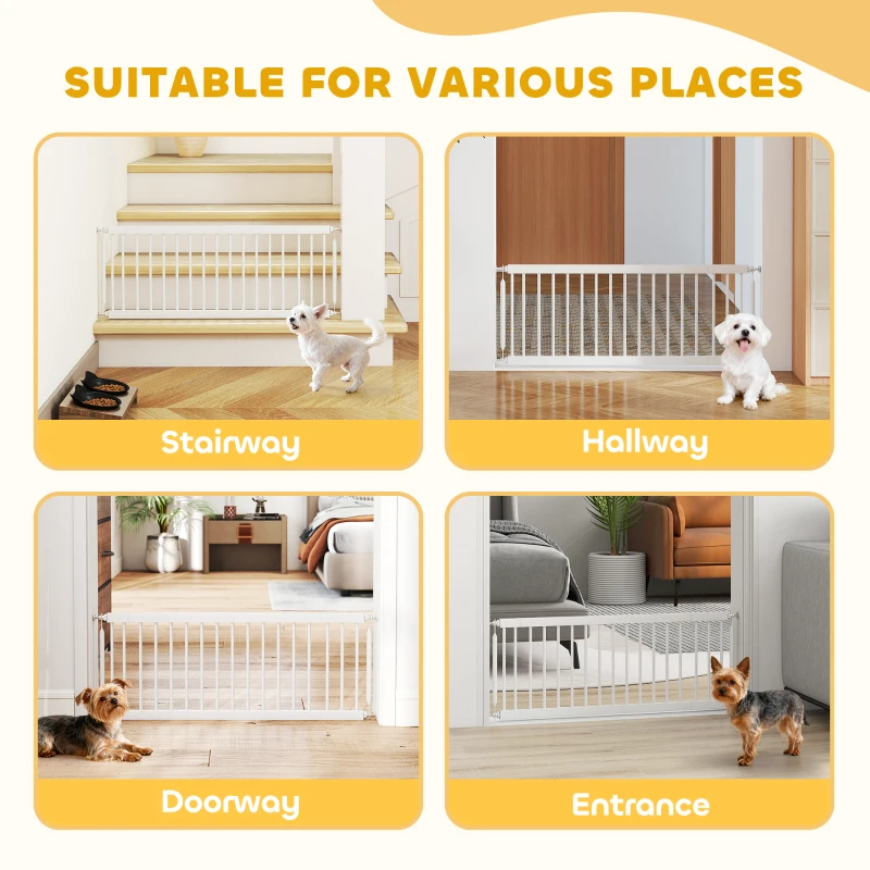 PawHut 26"-37" Dog Gate, Adjustable Pet Gate, Fits 14" Tall with 2 Extension, Pressure Mount Kit for Stairs and Doorways, White