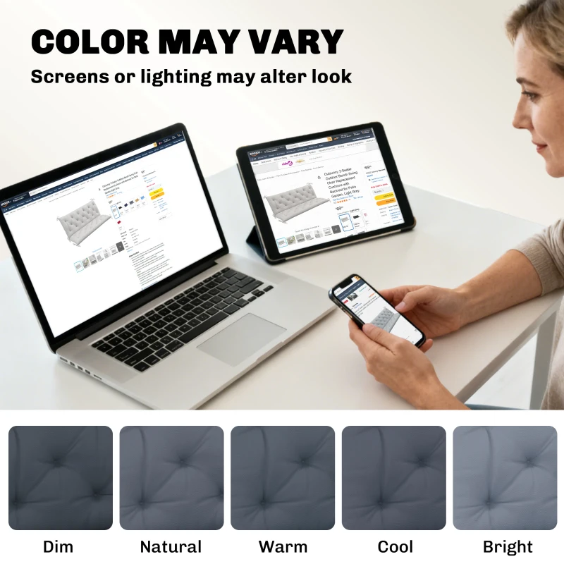 Outsunny 3 Seater Outdoor Seat Pads Bench Swing Chair Replacement Cushions Backrest for Patio Garden, Dark Grey