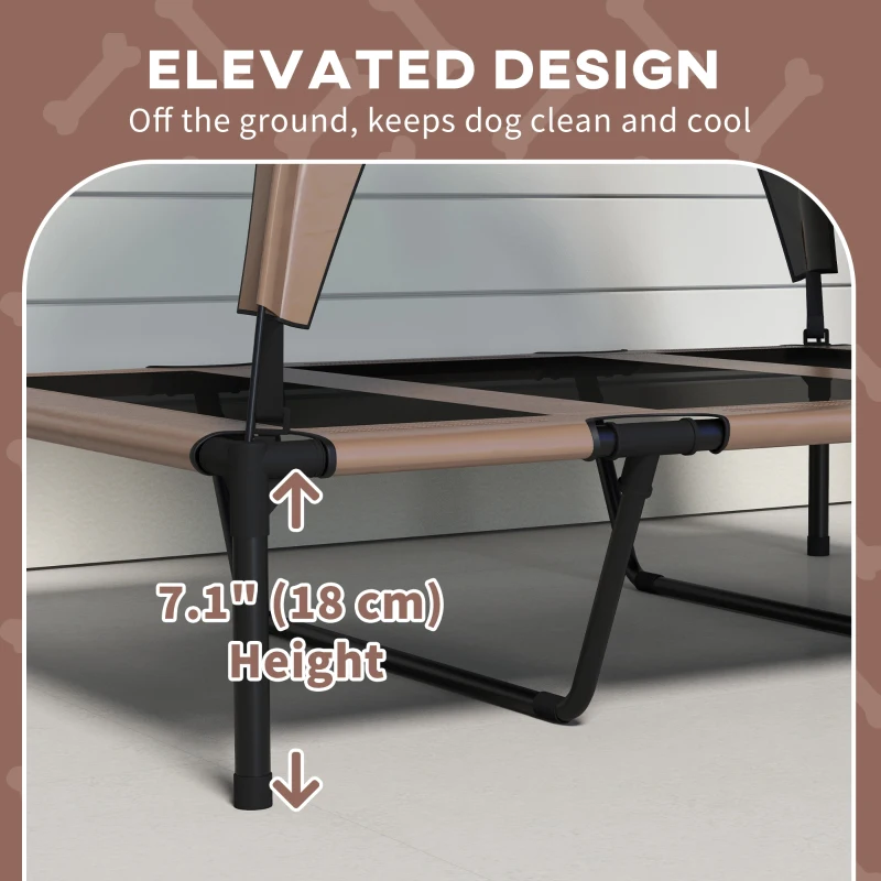 PawHut Raised Dog Bed Cooling Dog Cot w/ Canopy Washable Breathable Mesh, for Large Dogs, Coffee