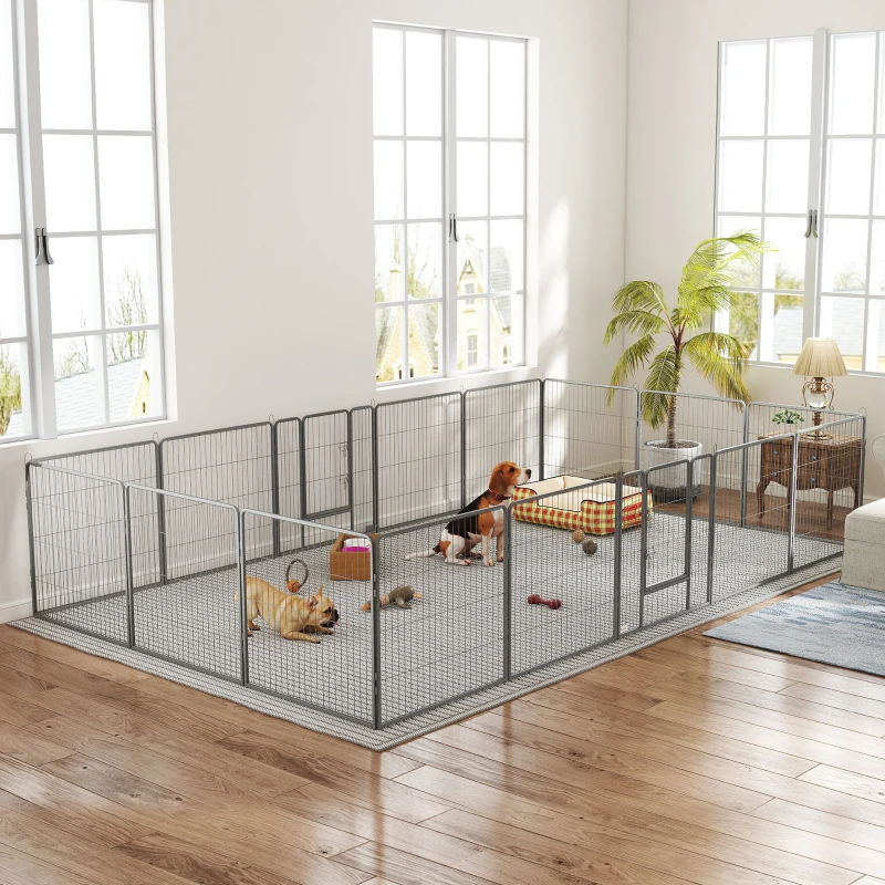 PawHut Heavy Duty Pet Playpen, 16 Panels Steel Dog Fence Puppy Exercise Pen with 2 Doors Locking Latch, 31.5" Height
