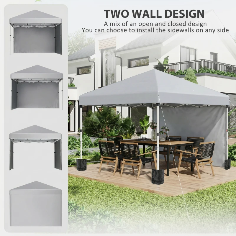 Outsunny 10' x 10' Pop Up Canopy with Sidewalls, Roller Bag, Height Adjustable Instant Tent for Outdoor Garden Patio, Light Grey