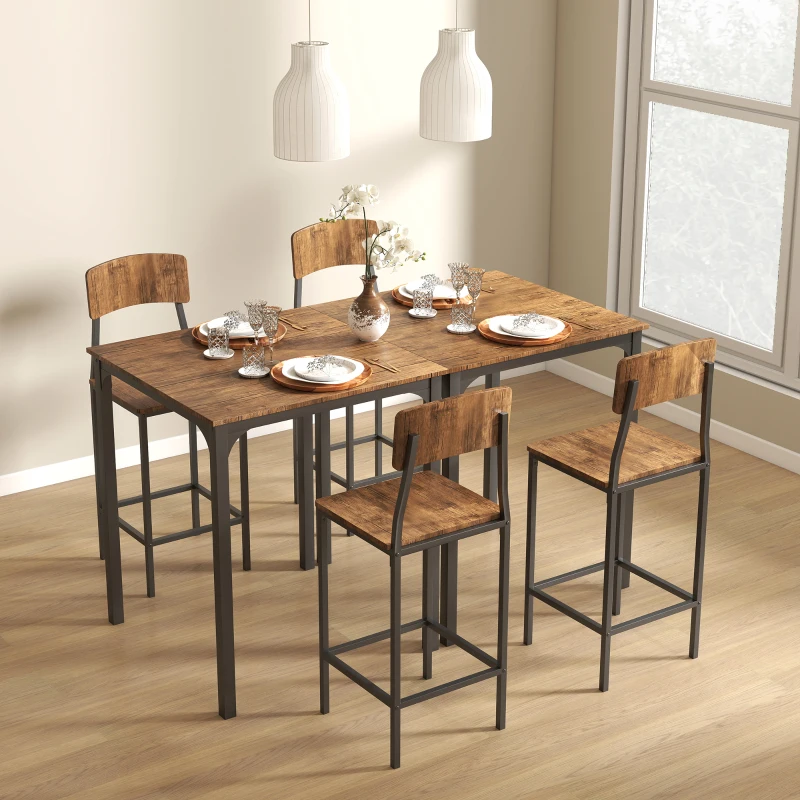 HOMCOM 3 Piece Pub Table and Chairs, Small Kitchen Table and Chairs, Square Dining Table with 2 Stools, Walnut and Black