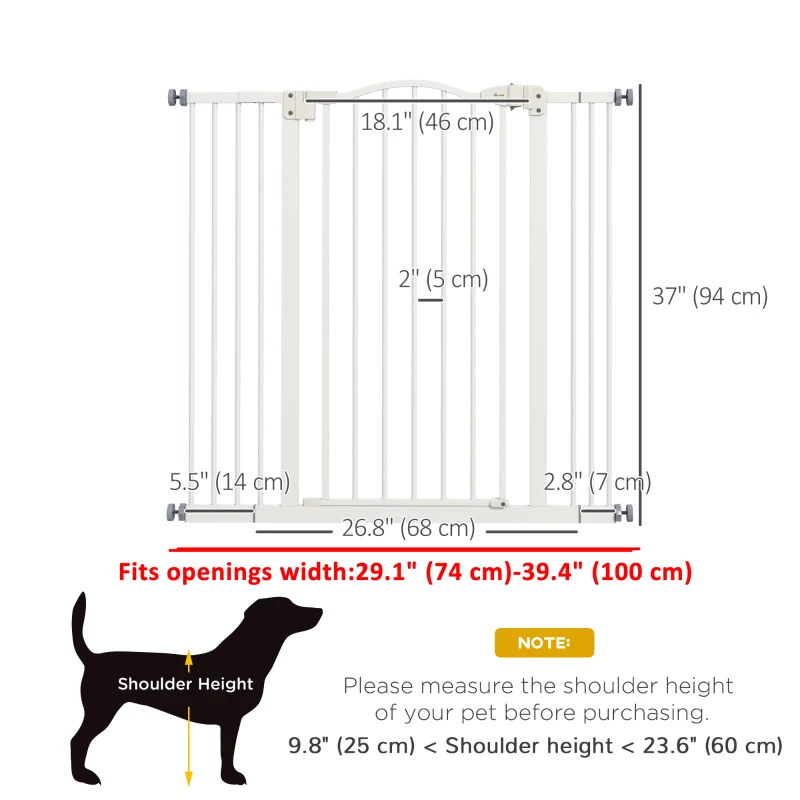 PawHut Extra Tall Dog Gate with Door, Pressure Fit, Auto Close, Double Locking for Doorways Hallways Stairs, 29"-39", White