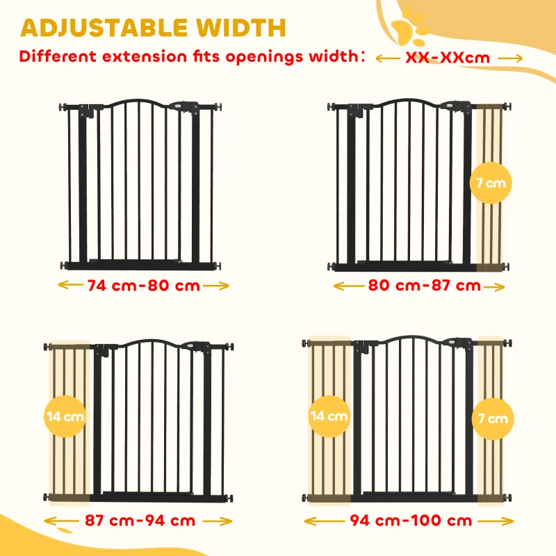 PawHut Extra Tall Dog Gate with Door, Pressure Fit, Auto Close, Double Locking for Doorways Hallways Stairs, 29"-39", Black