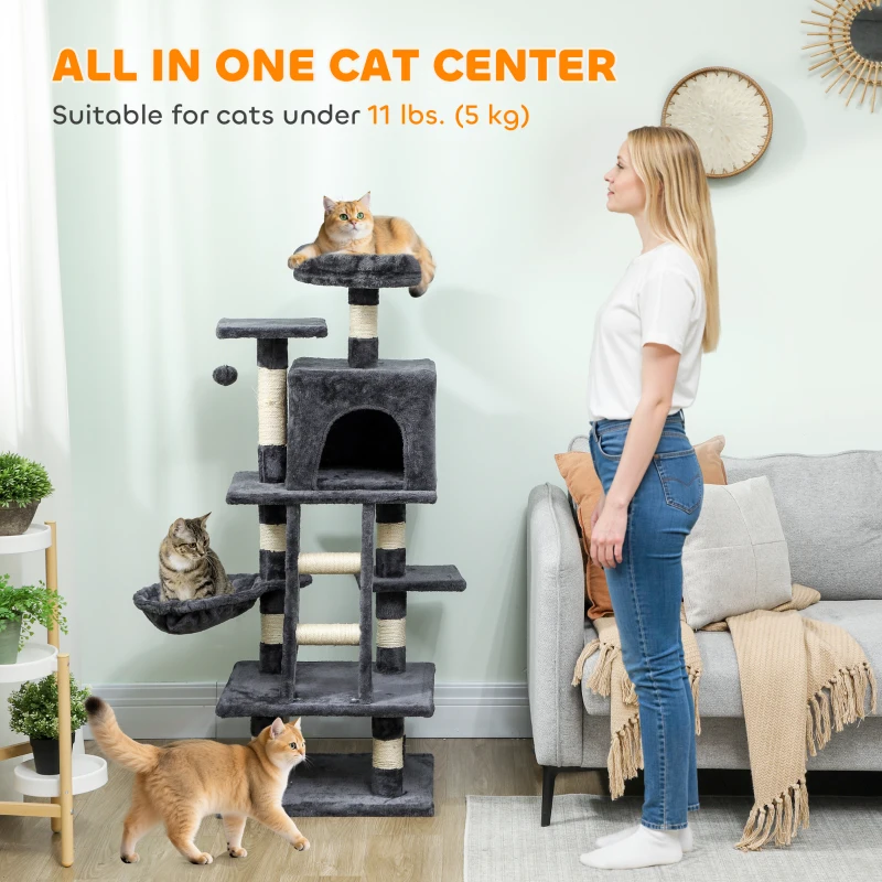 PawHut 52 Inch Large Cat Tree for Indoor Cats, Dark Grey
