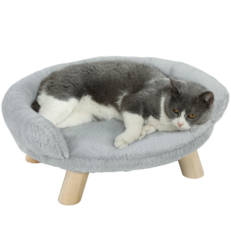 PawHut Elevated Dog Sofa Bed, Cat Couch with Washable Cover, Wooden Legs, for Miniature Dogs, Grey