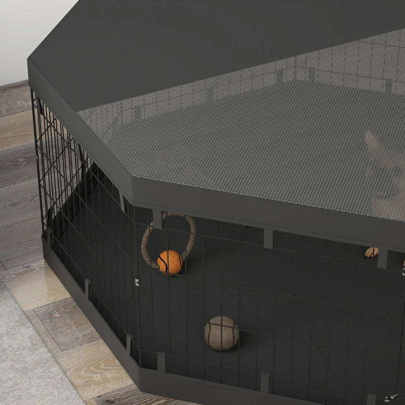 PawHut 8 Panels Foldable Dog Playpen with Bottom Pad & Top Cover, 24" High