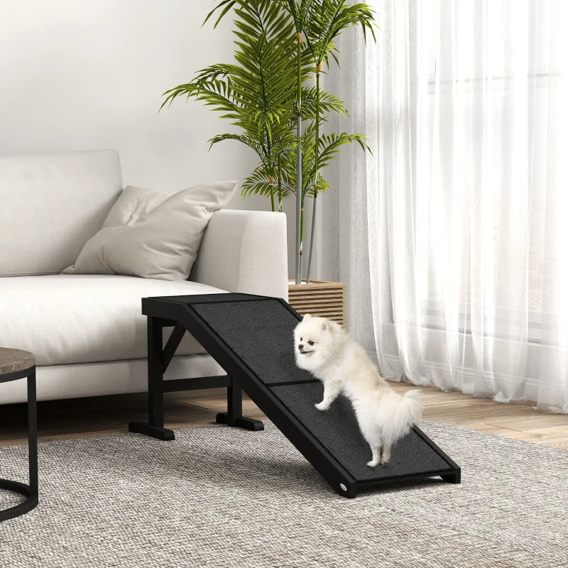 PawHut Pet Ramp Bed Steps for Dogs Cats Non-slip Carpet Top Platform Pine Wood 59"L x 16"W x 20"H Black