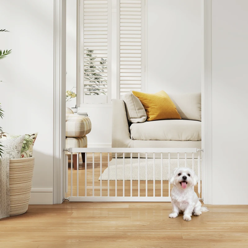 PawHut 26"-37" Dog Gate, Adjustable Pet Gate, Fits 14" Tall with 2 Extension, Pressure Mount Kit for Stairs and Doorways, White