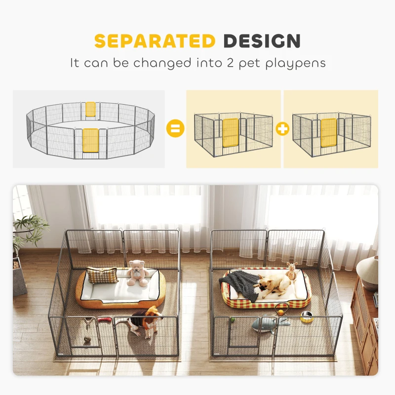 PawHut Heavy Duty Pet Playpen, 16 Panels Steel Dog Fence Puppy Exercise Pen with 2 Doors Locking Latch, 31.5" Height