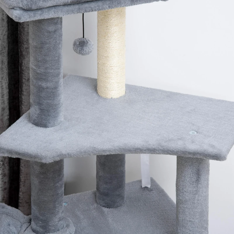 PawHut 50 Inch Cat Tree, Multi-Level Cat Tower with Sisal Scratching Posts and Ramp, Bed, Condo, Hammock, Toy Ball, Grey